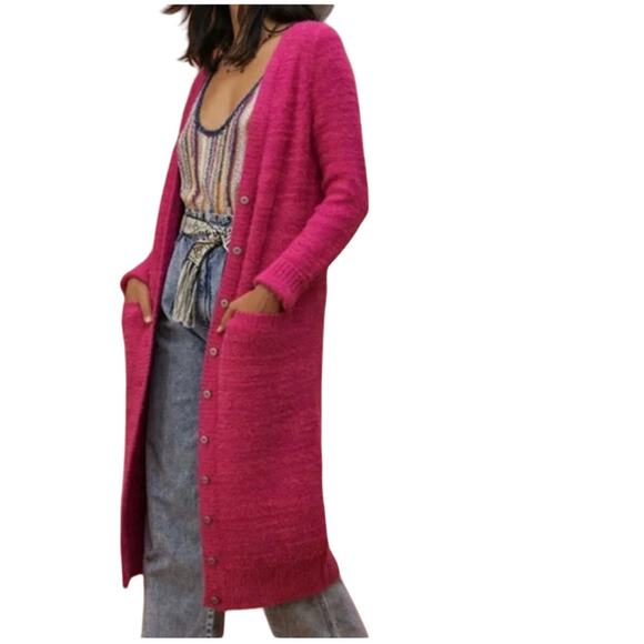 Pilcro Sweaters - Pilcro Classic Longline Cardigan Pink Small